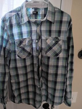 BKE Plaid Button-Down Shirt in Green, Blue & White